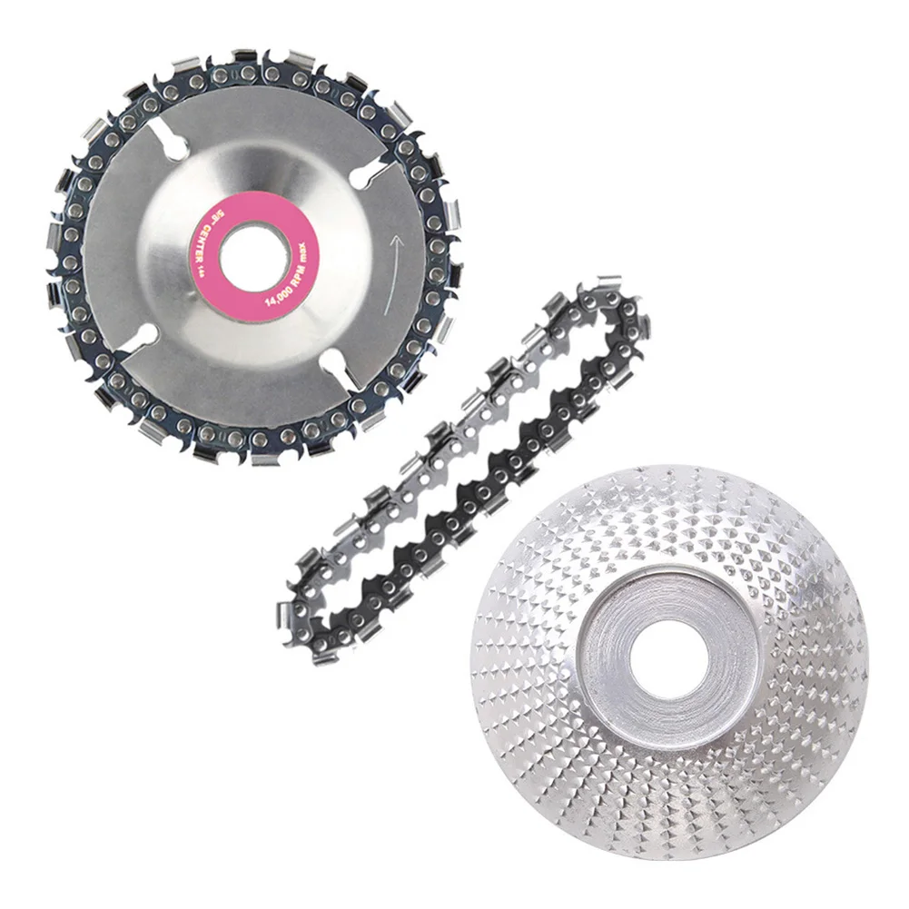 

4pcs Grinder Chain Disc Set 12 Teeth Wood Shaping Disc for Wood Angle Polishing Grinding Wheel Tool with Replacement Chain