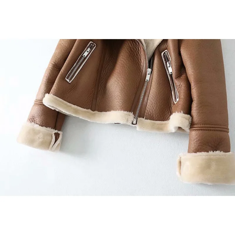 

SheBlingBling Winter Female Warm Jacket Women Lamb Parka Coat Thick Faux Leather Fur Sheepskin Warm Outwear Lady Fashion