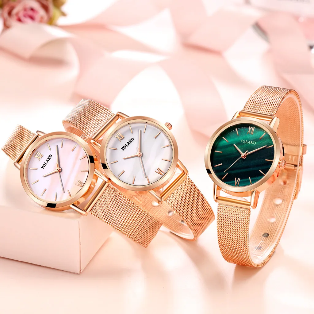 

Quartz Movement High Quality Women Stainless Steel Mesh Rose Gold Waterproof Ladies Watch Dropshipping Reloj de mujer