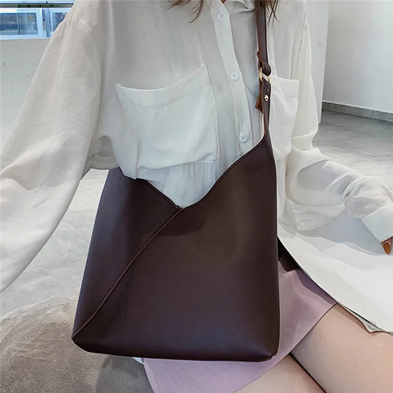 

Splicing Contrast PU Leather Bucket Bags For Women 2021 Summer Crossbody Bags Lady Shoulder Simple Bag Female Travel Handbags