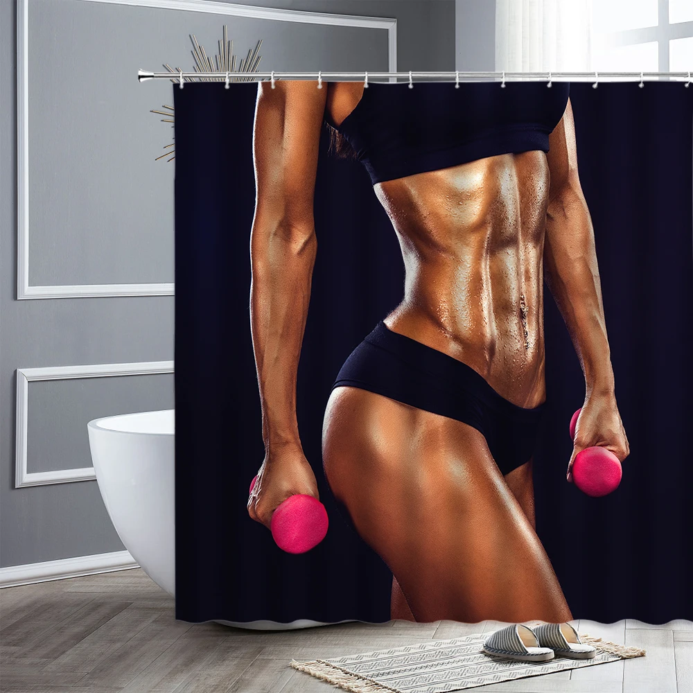 

Waterproof Fabric Shower Curtain Set Sports Girl Fitness Personality Bathroom Decor Bath Curtains Wall Decoration Bathtub Screen
