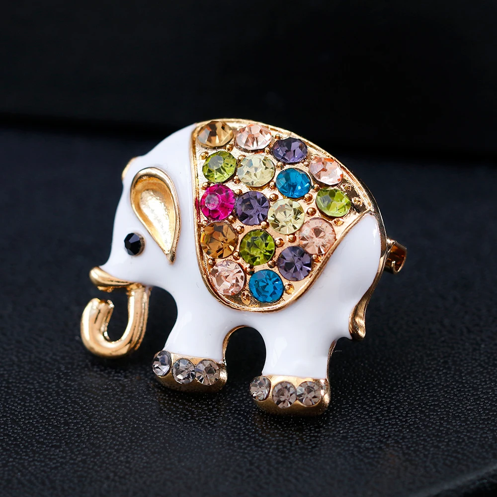 Брошь в форме белого слона с кристаллами | Украшения и аксессуары