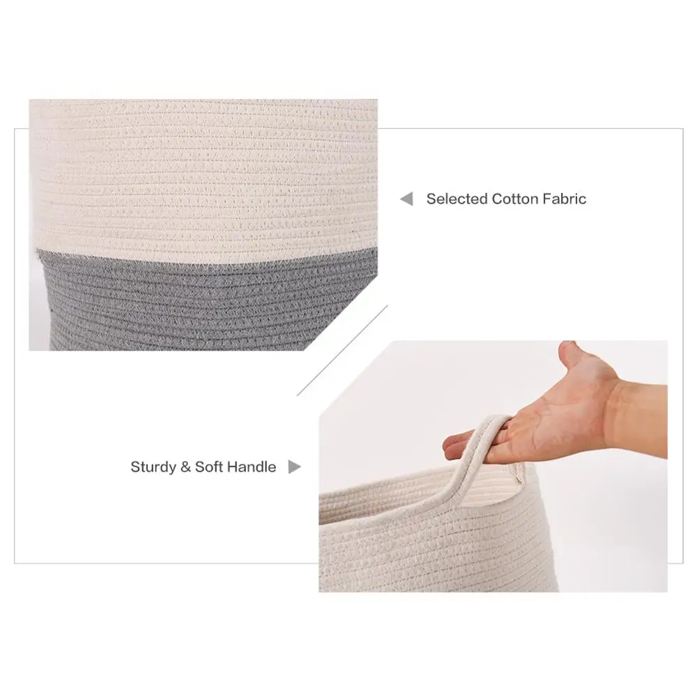 

17" x 15.1" Woven Rope Basket with Handles, Collapsible Laundry Basket, Cotton Storage Basket for Towels Blanket Toys