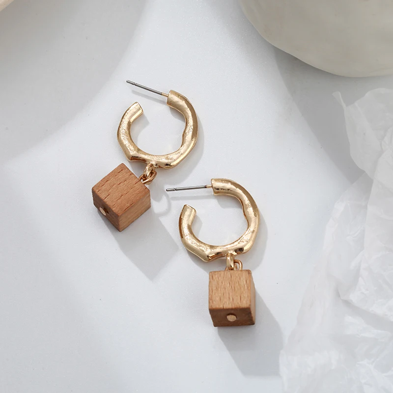 Новинка 2019 корейские массивные квадратные деревянные серьги геометрические