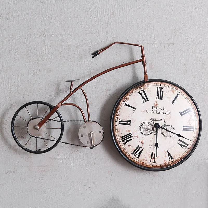 

American Retro Bedroom Wall Clock Creative Personality Bicycle Decorative Clock Crafts Hanging Mural Decorations Ornaments