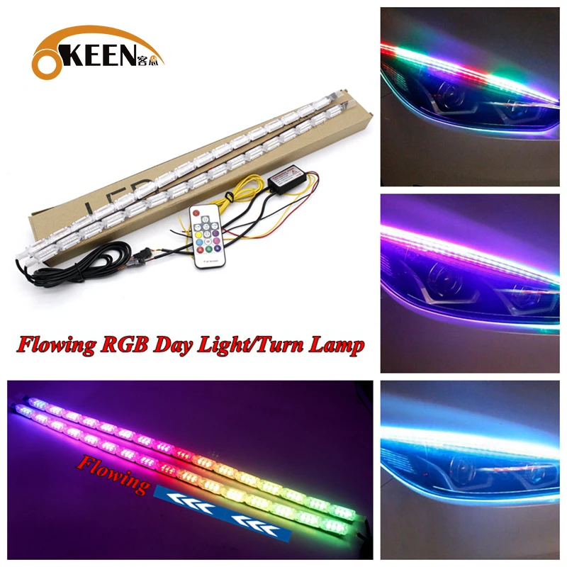 2 шт. Гибкая с украшением в виде кристаллов течет RGB светодиодный DRL
