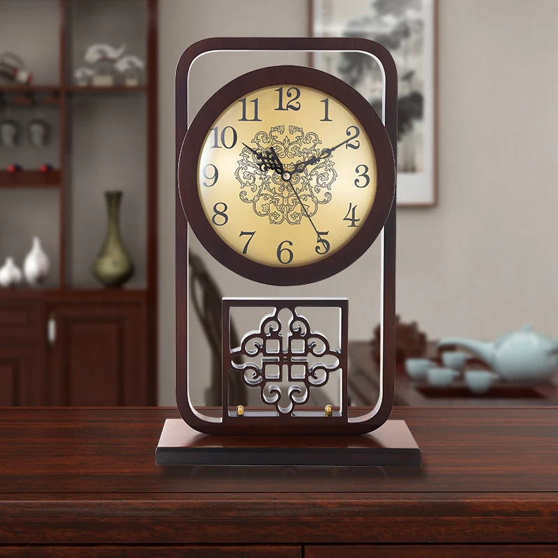 

Chinese Style Desk Clock Desktop Decoration Desktop the Grandfather Solid Wood Retro Display New Chinese Style Home Study Watch