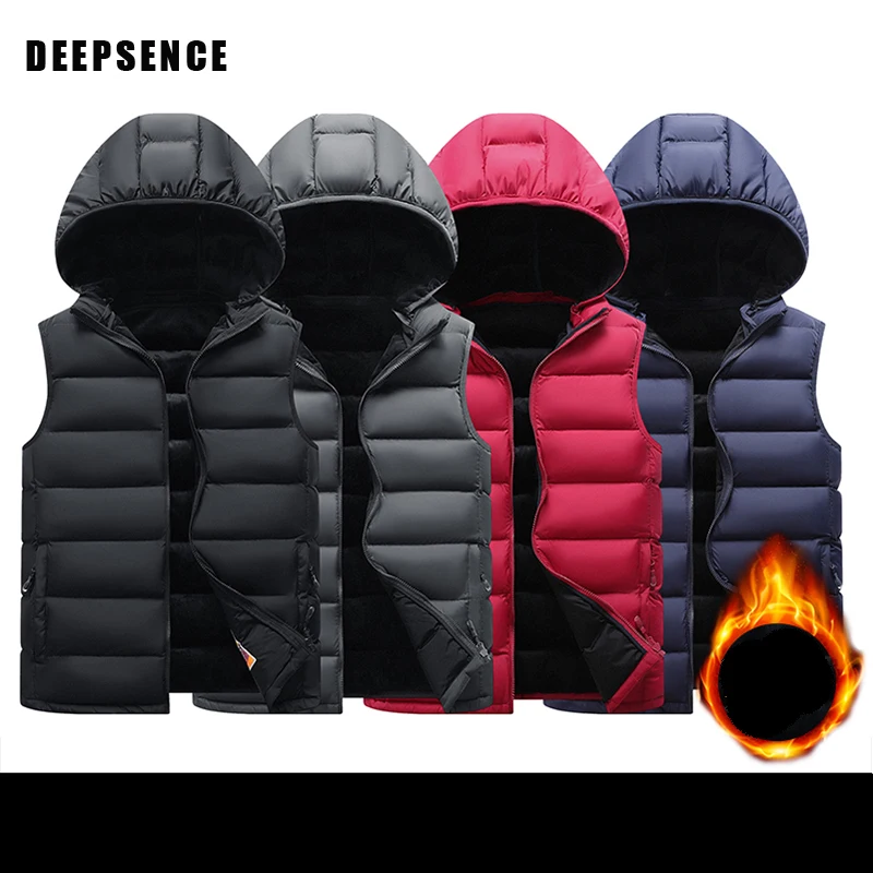 

Autumn and Winter New Fleece and Cotton Warm Vest Jacket Solid Color Thick Men's Windproof Sleeveless Fashion Jacket