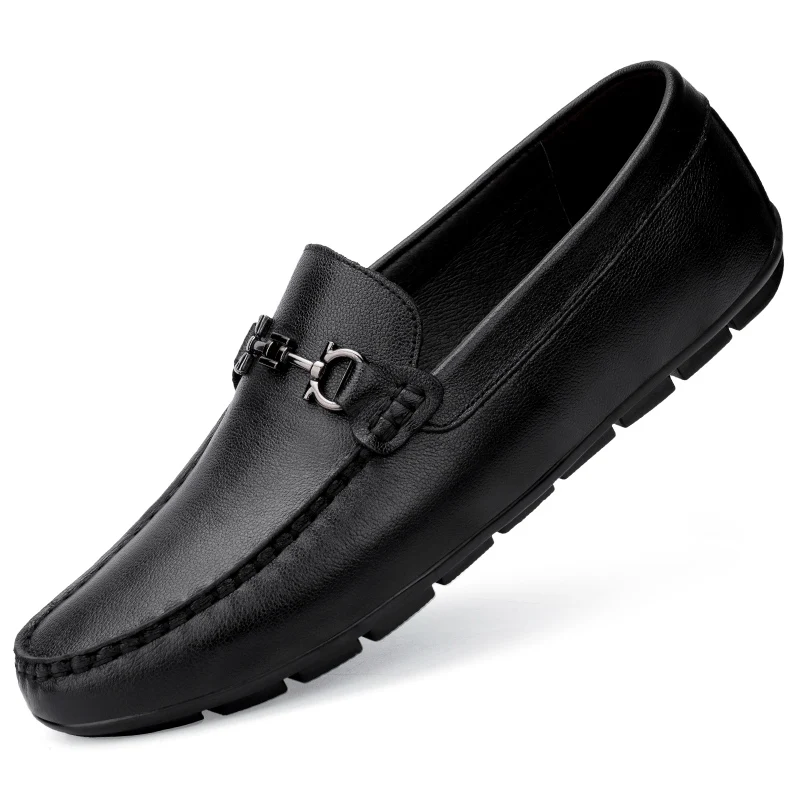 

Genuine Leather Men Casual Shoes Luxury Brand 2020 Mens Loafers Moccasins Breathable Slip on Black Driving Shoes Plus Size 36-46