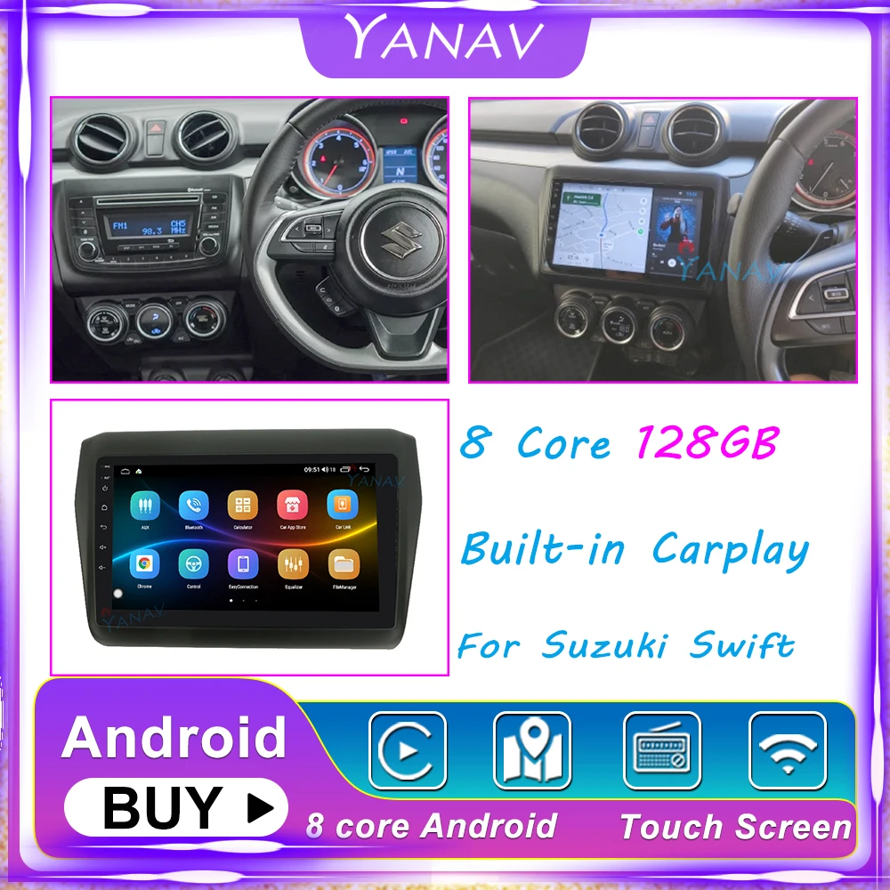 

Автомагнитола на Android, 128 ГБ, мультимедиа, GPS-навигация, головное устройство для Suzuki Swift 2017-2019, автомобильный стереоприемник, видеомагнитофон