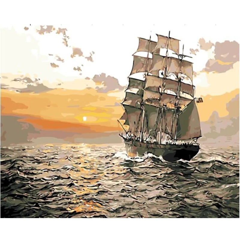 

Paint By Numbers With Frame Sea Ship On Canvas Acrylic DIY Craft Kits For Adults Painting By Number Handmade Drawing Color Decor