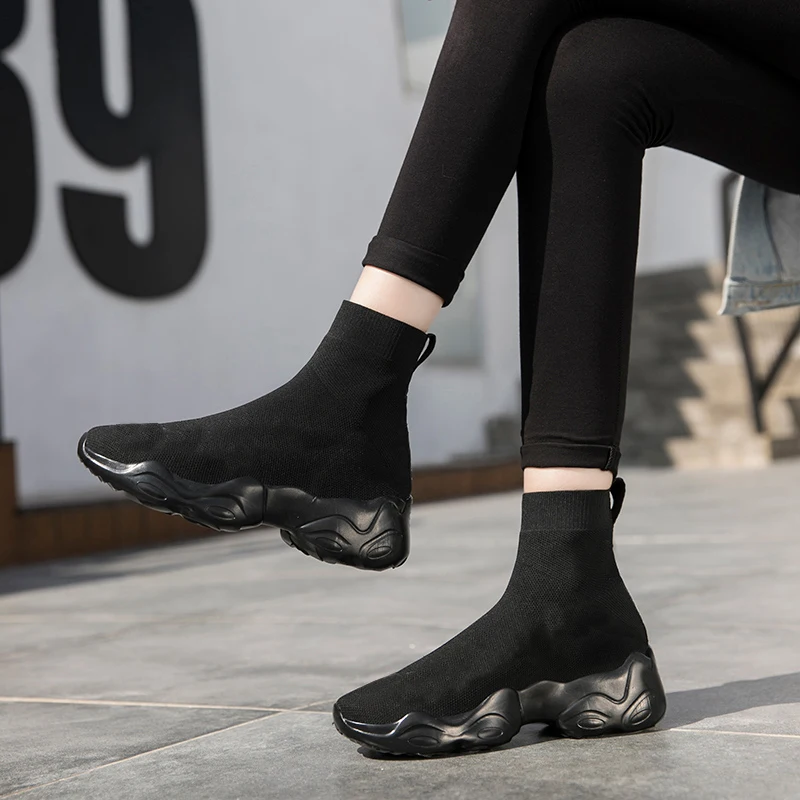 Женские кроссовки Дышащие носки обувь для пробежек толстая подошва большого