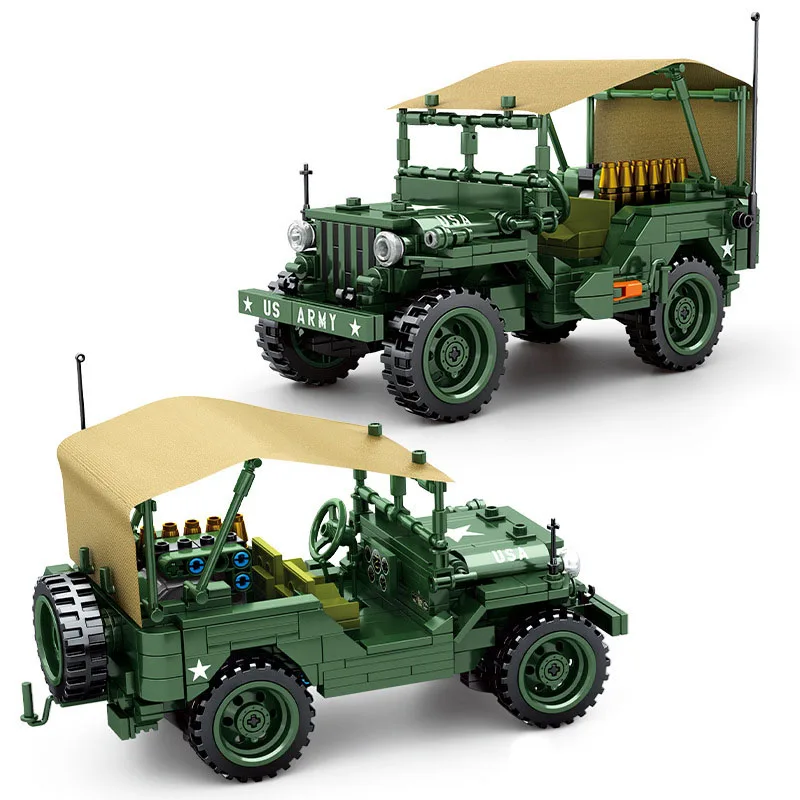 

WW2 Military US Vehicles Model Building Blocks City Army SUV Car Weapon Educational Bricks Toys For Children