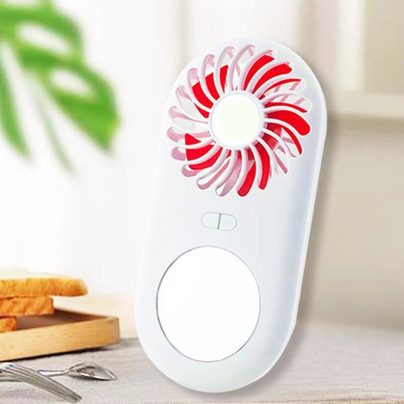 

Newly Portable Mini Fan 2 in 1 Mini Handheld Fan Fold Vanity Makeup Mirror Pocket Fan USB Charge Personal Fan S66
