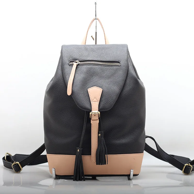 Top Quality Backpack Women Genuine Leather Schoolbag Fashion Tassel Design 2021 New Daily School Bags For Teenage Girls Mochilas