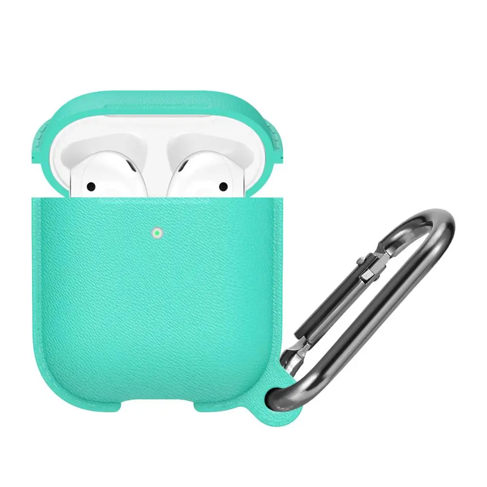 Mint green Стиль Litchi Мягкий силиконовый чехол для Airpods 1 2 чехол противоударный полный защитный чехол для Airpods чехол с крючком - Цвет: Mint green