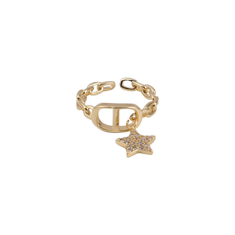 

2021 European American New Fashion Simple Star Chain Opening Ring Temperament Versatile Ring Women's Jewelry