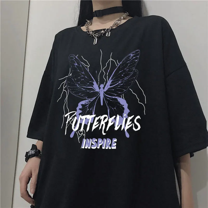 

Gohtic Hip Hop Streetwear Men Women T-shirt Goth Butterfly Printed Tees Summer Cotton Short Sleeved Vintage Casual Unisex Tops