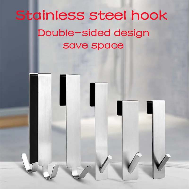 

304 Stainless Steel Hook Nail-free Coat Hook Hooks for Frameless Door Organizer Hook Over Towel Extended Steel Stainless
