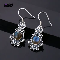 925 sterling silver natural labradorite drop earring pendant dangle vintage ethnic style ear jewelry gift for women