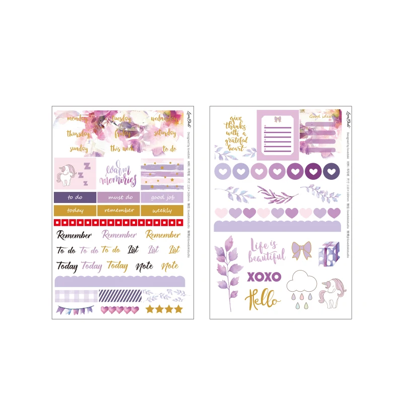 Фиолетовый единорог наклейки 2 шт. Ephemera самоклеящаяся Happy planner крафт стикеры