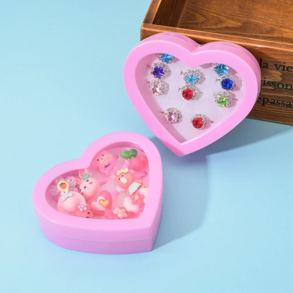 10 шт./лот Акриловые Детские кольца в виде животных с коробкой форме сердца