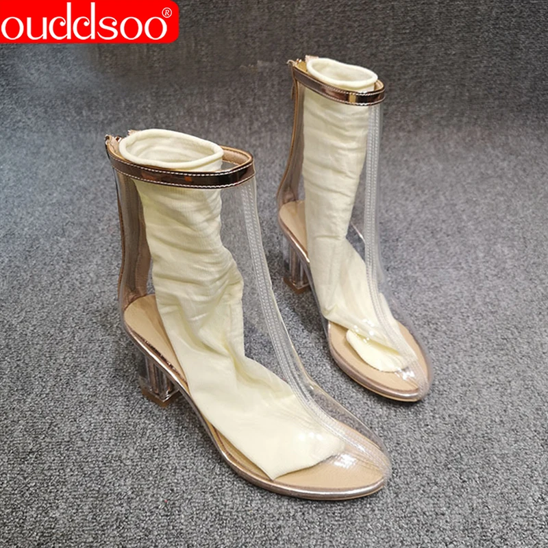 Женские Прозрачные ботинки из ПВХ на каблуке размеры до 43| |