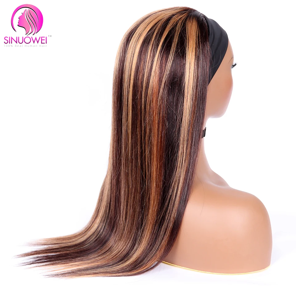 Sinuowei Straight Highlight Headband Human Hair Wigs For Women Peruvian Grip Scarf 150% No Glue | Шиньоны и парики