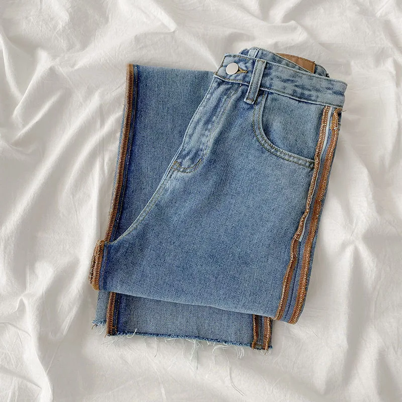 

Vintage Jeans Woman High Waist 2021 Spring Casual Streetwear Blue Femme Denim Trouser Sense Of Design Baggy Wide Leg Long Pants