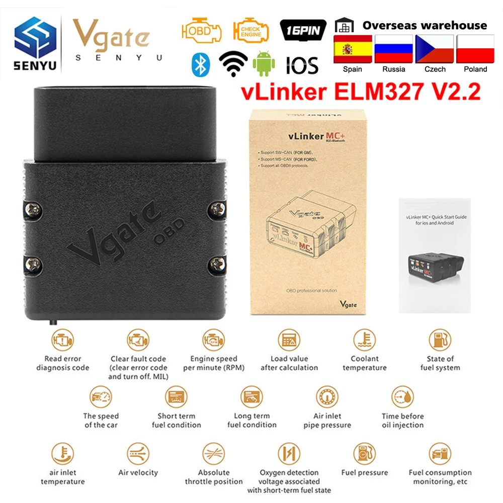 Автомобильный диагностический прибор Vgate vLinker MC + ELM327 V2.2 Bluetooth 4 0 WIFI для Android/IOS OBD 2