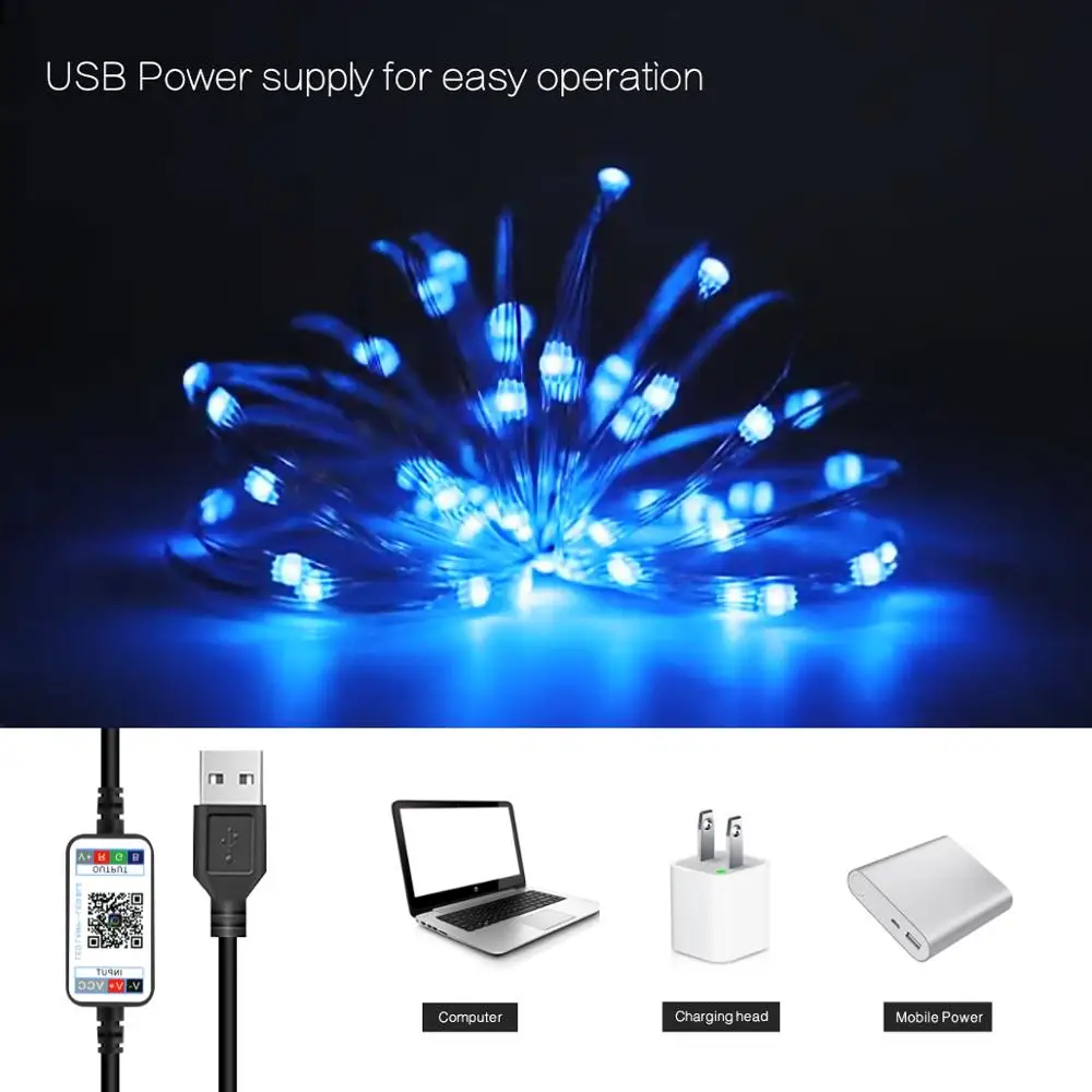 

Bluetooth Control Christmas Lights Outdoor New Year Decoration Festoon Light USB LED Copper Wire String Lamp Xmas Tree Garland