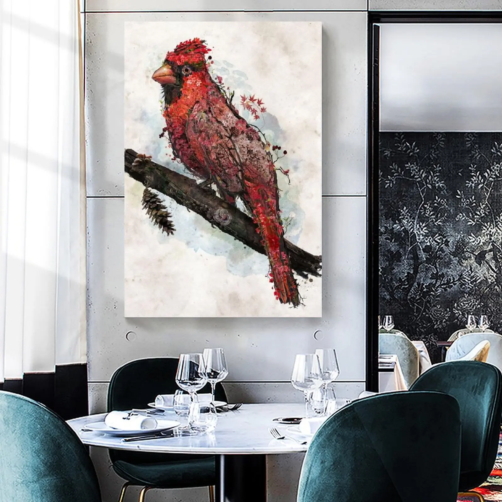 Северный кардинал высокой четкости Surreal природа и животные Картина на холсте