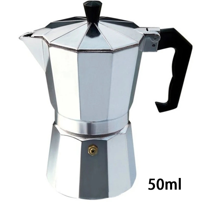 50ml Практичный Moka Кофе горшок Алюминий Кофе производитель прочный Moka Cafeteira Кофеварка горшок 50/100/150/300/450/600 мл - Цвет: 50ml