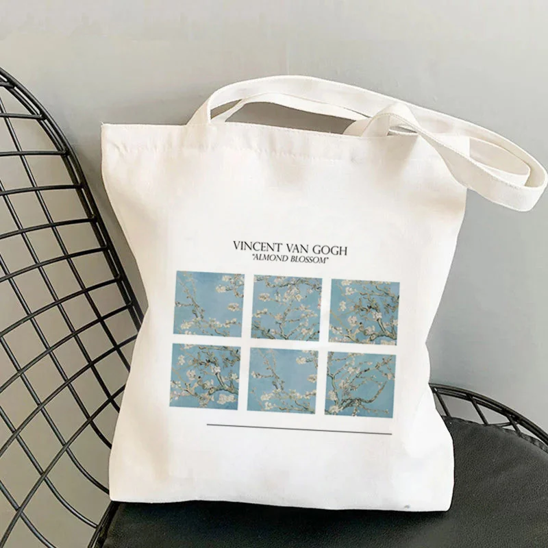 

2021 Shopper Van Gogh Almond Blossom Kawaii Bag Harajuku women Shopping Bag Canvas Shopper Bag girl Tote Bag Shoulder Lady Bag