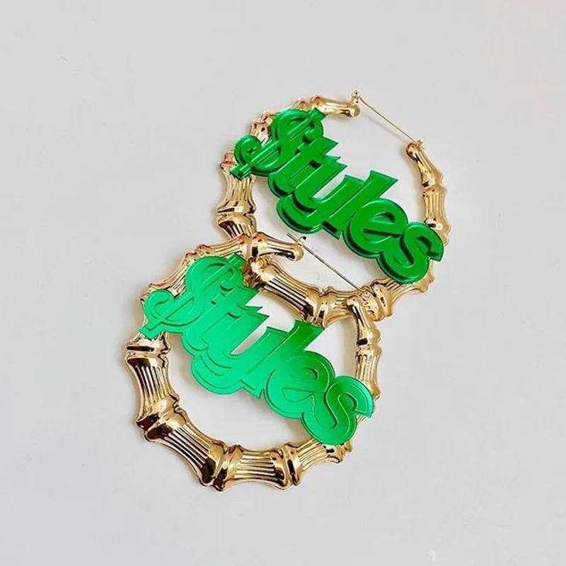 3UMeter Бамбуковые серьги с названием для женщин в стиле хип-хоп Акриловые