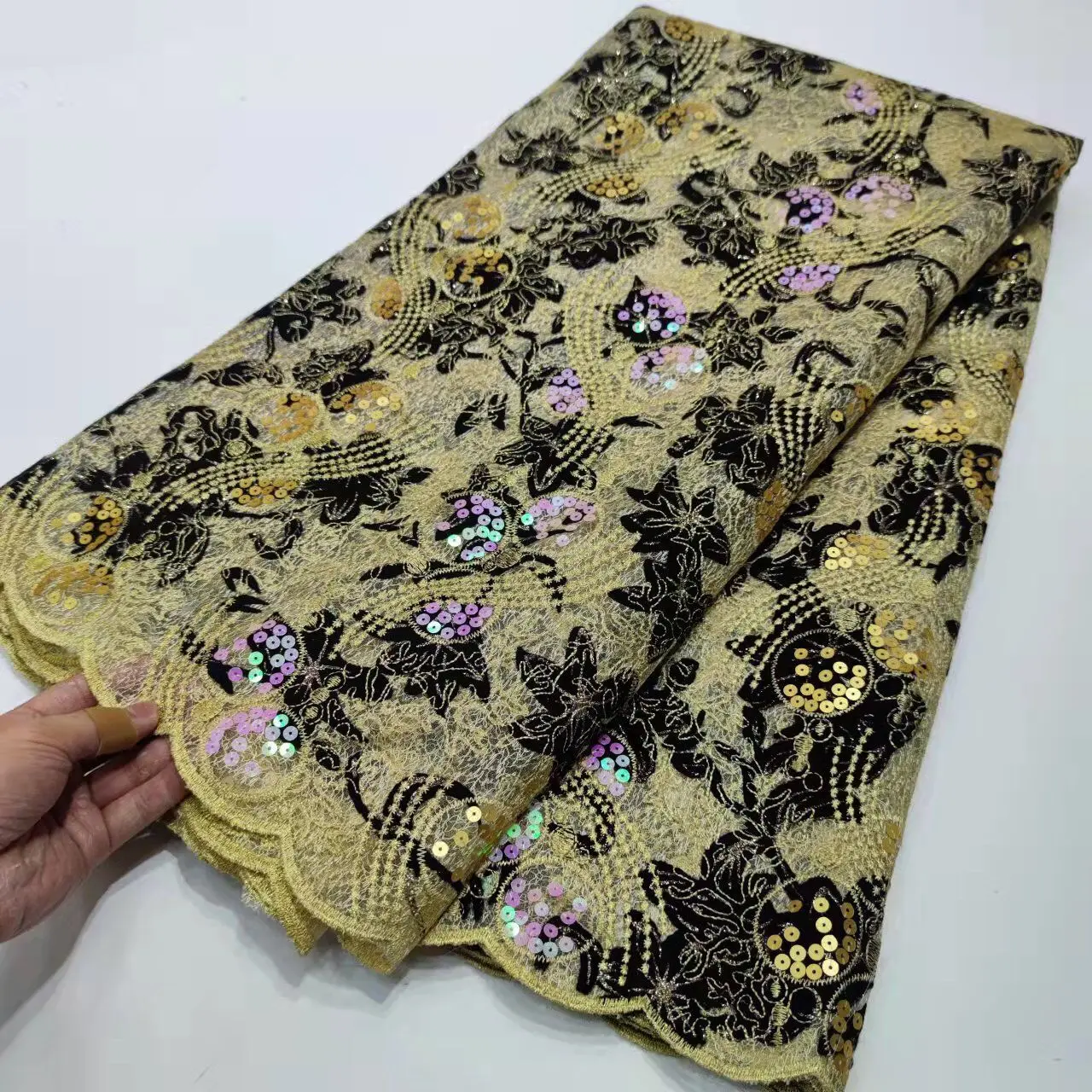 Оптовая продажа Лидер продаж сетчатая кружевная ткань с 3D блестками розовая 2022