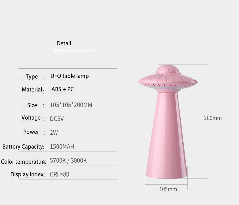UFO дизайнерский USB Перезаряжаемый Светодиодный настольный светильник с регулируемой яркостью для чтения, светильник без мерцания, умный Ночной светильник, прикроватная лампа для студентов и детей