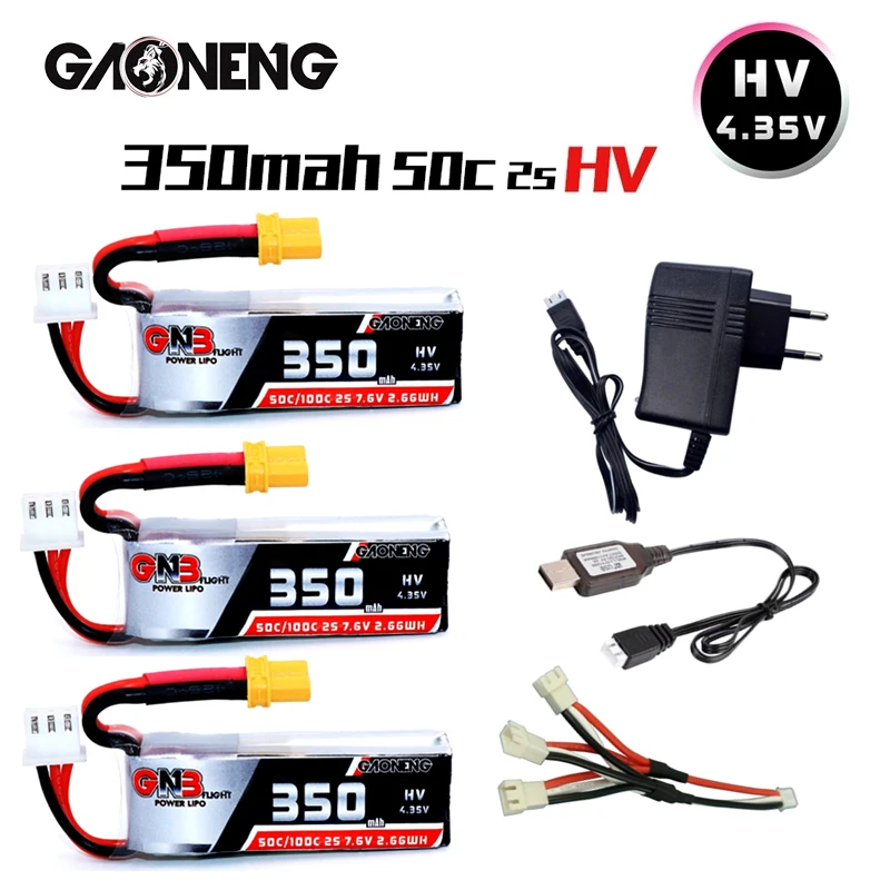 

Gaoneng GNB 2S 7.6 V 350mAh 50C/100C HV Lipo battery with XT30 plug and Charger For RC FPV Racing Drone Spare Parts Accessories