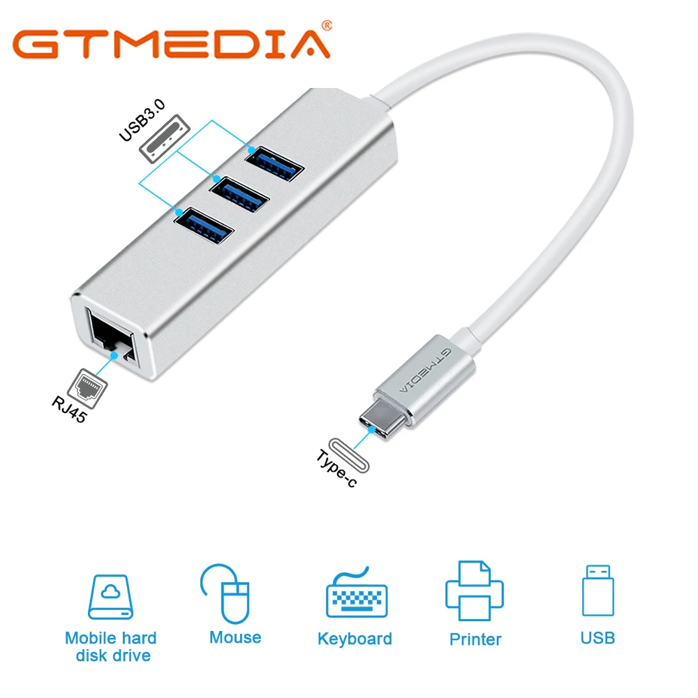 Адаптер GTMEDIA USB Ethernet 3 1 c/m на 3USB3.0 + RJ45 концентратор 10/100/1000 м адаптер для MacBook XIAOMI Samsung
