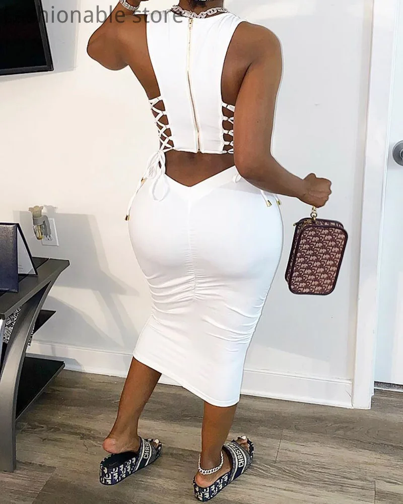 

Женское однотонное облегающее платье, большого размера, 4XL, на молнии, с вырезами, на шнуровке, без рукавов