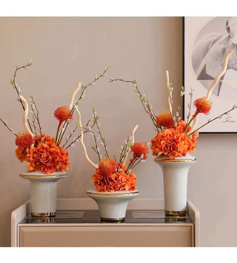 

European Style Gilded White Ceramic Vase Dining Table Countertop Vase Dried Flower Flower Arrangement Crafts Art Home Decoration