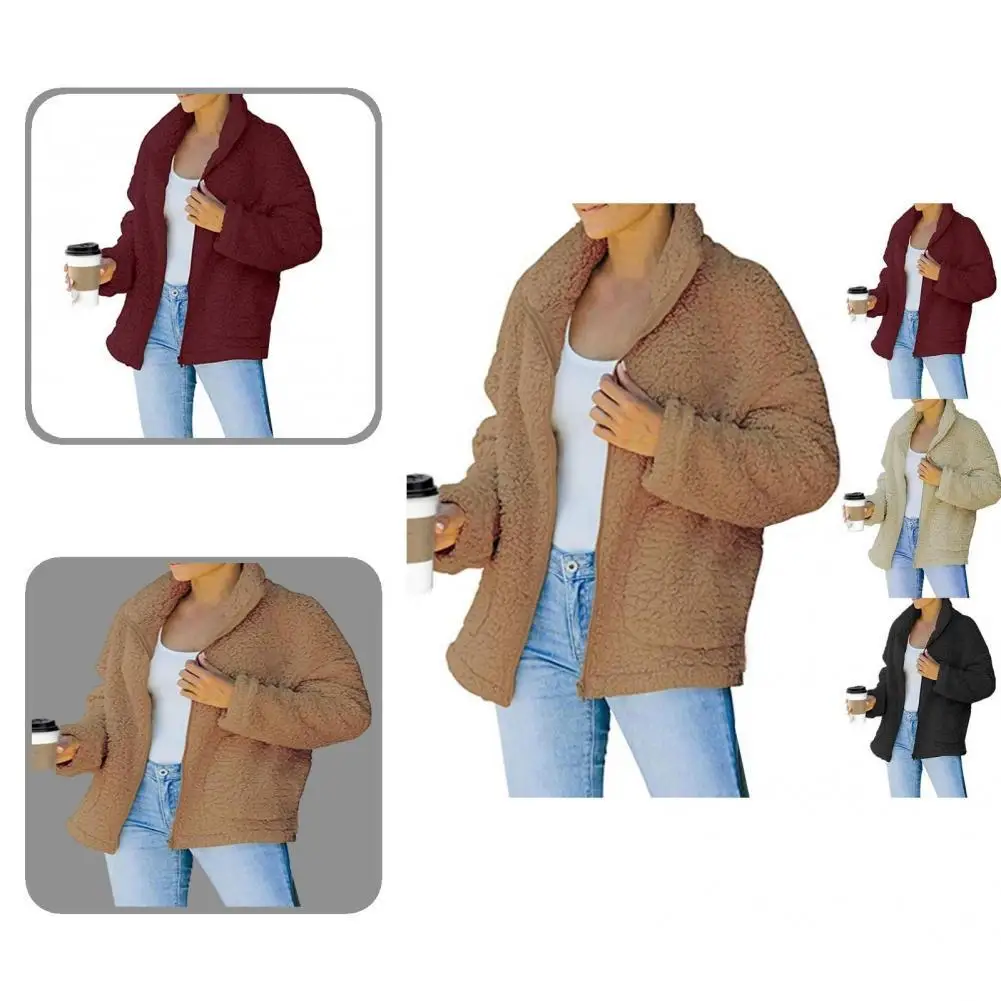 

All-Match Double Side Plush Side Pockets Warm Fluffy Jacket for Outdoor