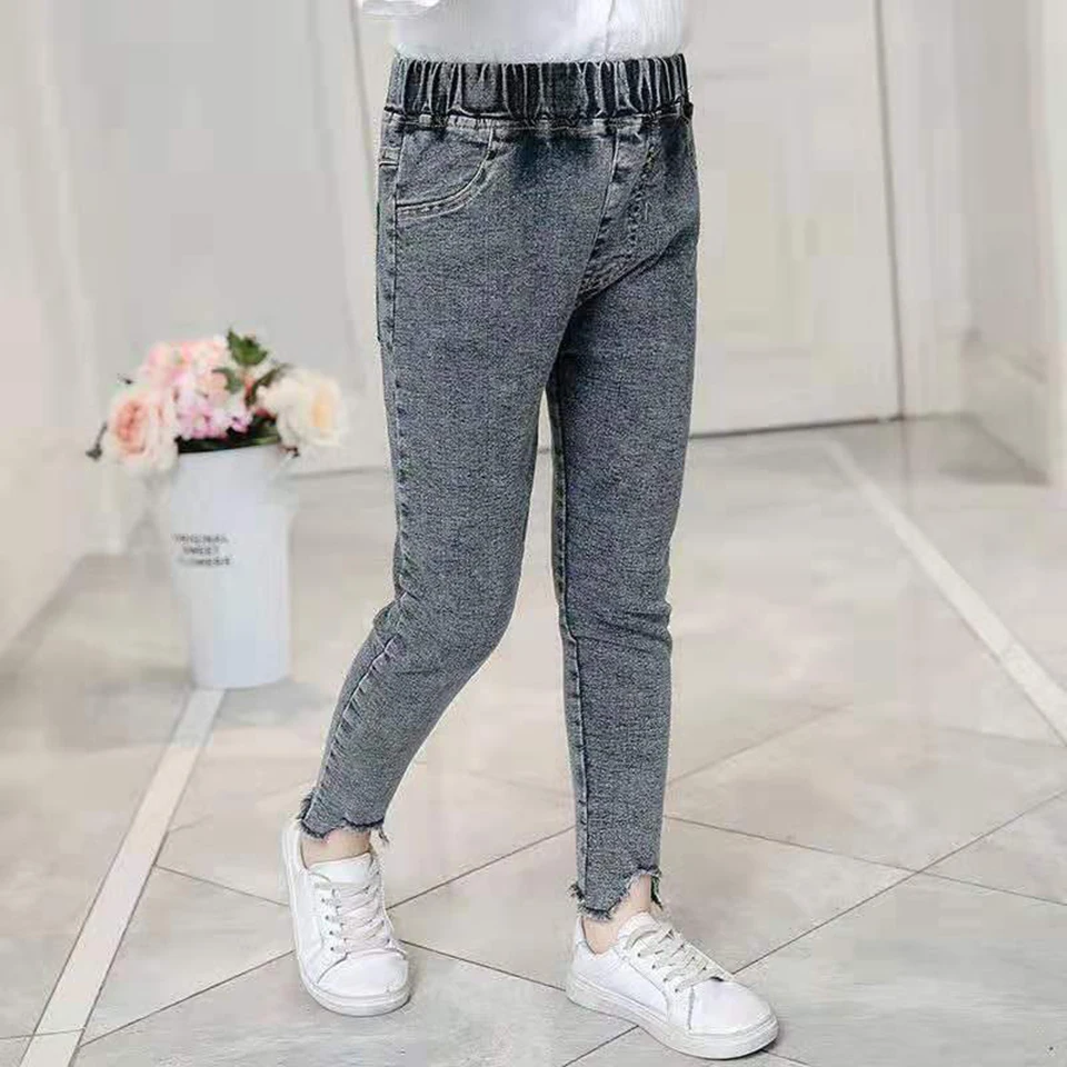 

2019 Newborn Kids Baby Girl Denim Long Pants Trousers Leggings Bottom Casual Pants Mid Big Child Girl Age For 3 4 6 8 10 12