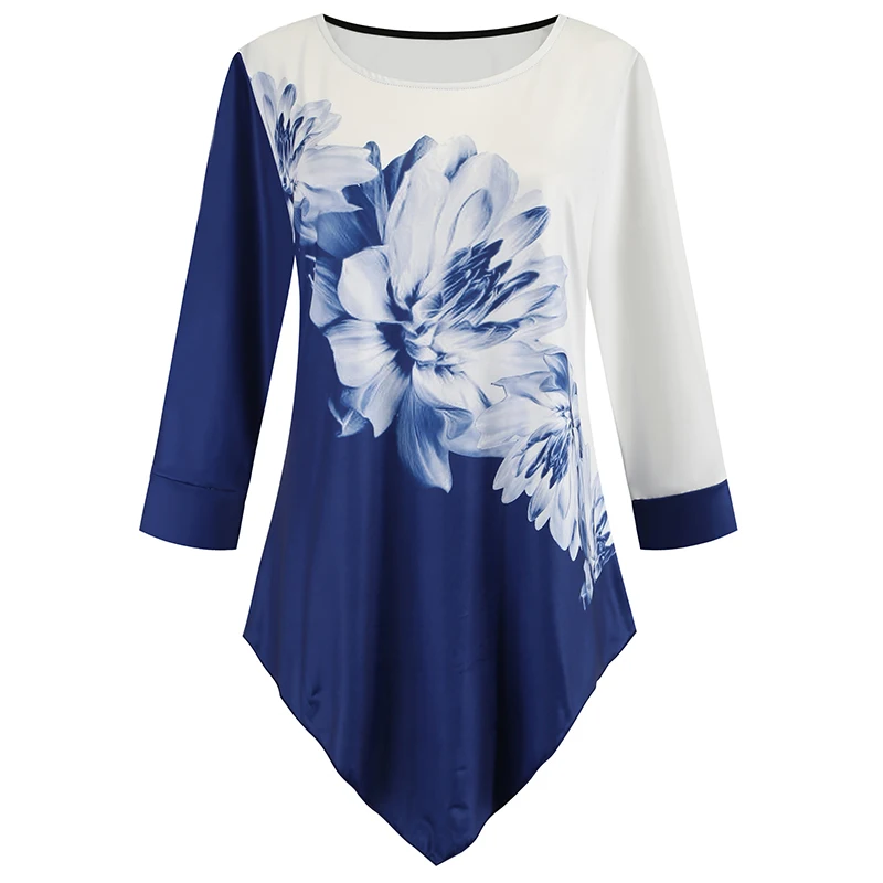 Белая женская рубашка элегантная блузка с цветочным принтом Повседневная