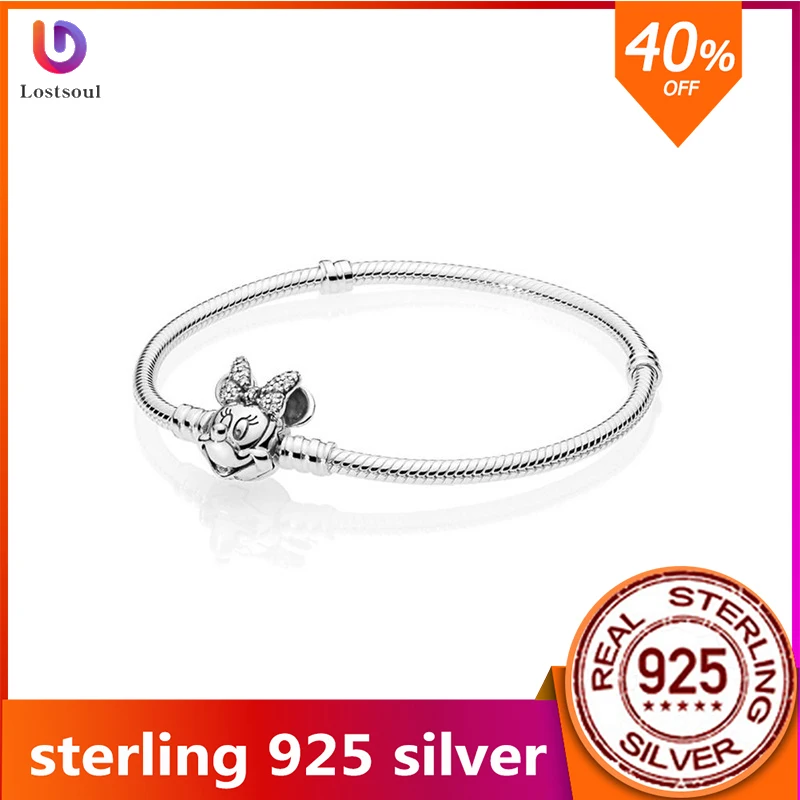 Новая коллекция 100% S925 цельный серебряный браслет minnie змеиная цепочка женские