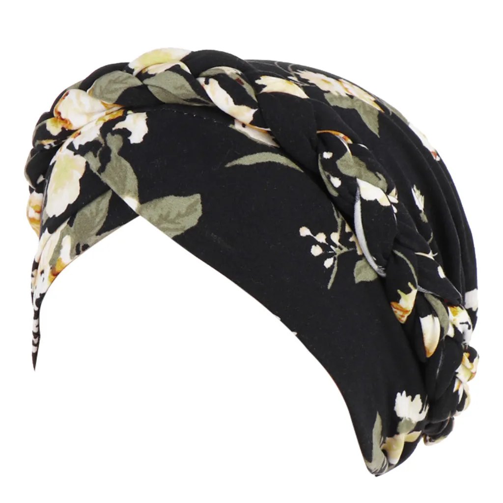 

Women Floral Braid India Hat Muslim Ruffle Cancer Chemo Beanie Turban Wrap Cap Gorras Hombre For Women