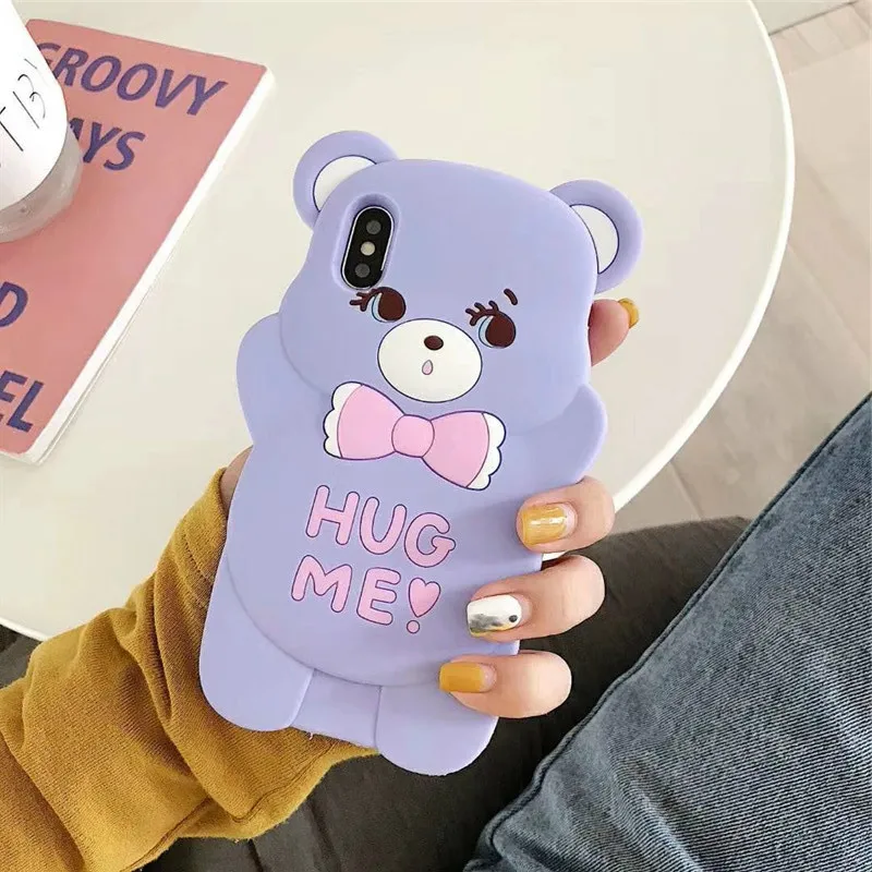 Милые 3D чехлы с мультяшным медведем мягкий чехол-накладка для iPhone 6 6s 7 8 Plus X XS XR XSMAX