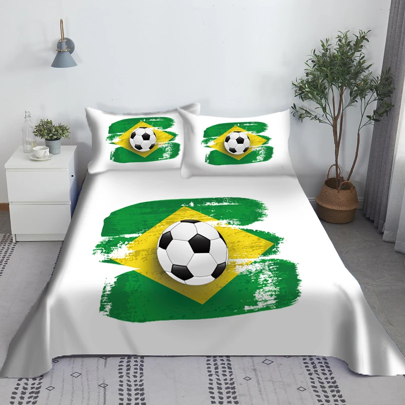 

Soccer Football Bed Sheet Set 3D Printed Polyester Sport Bed Flat Sheet With Pillowcase Print Bedding Gifts for Children Boys
