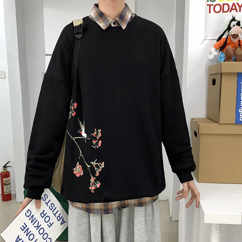 

Autumn 2020 New Men's Crew Neck Printed Sweatshirt Loose Casual Foreign Style Pullover Long Sleeve Jacket Plue Size M-5XL