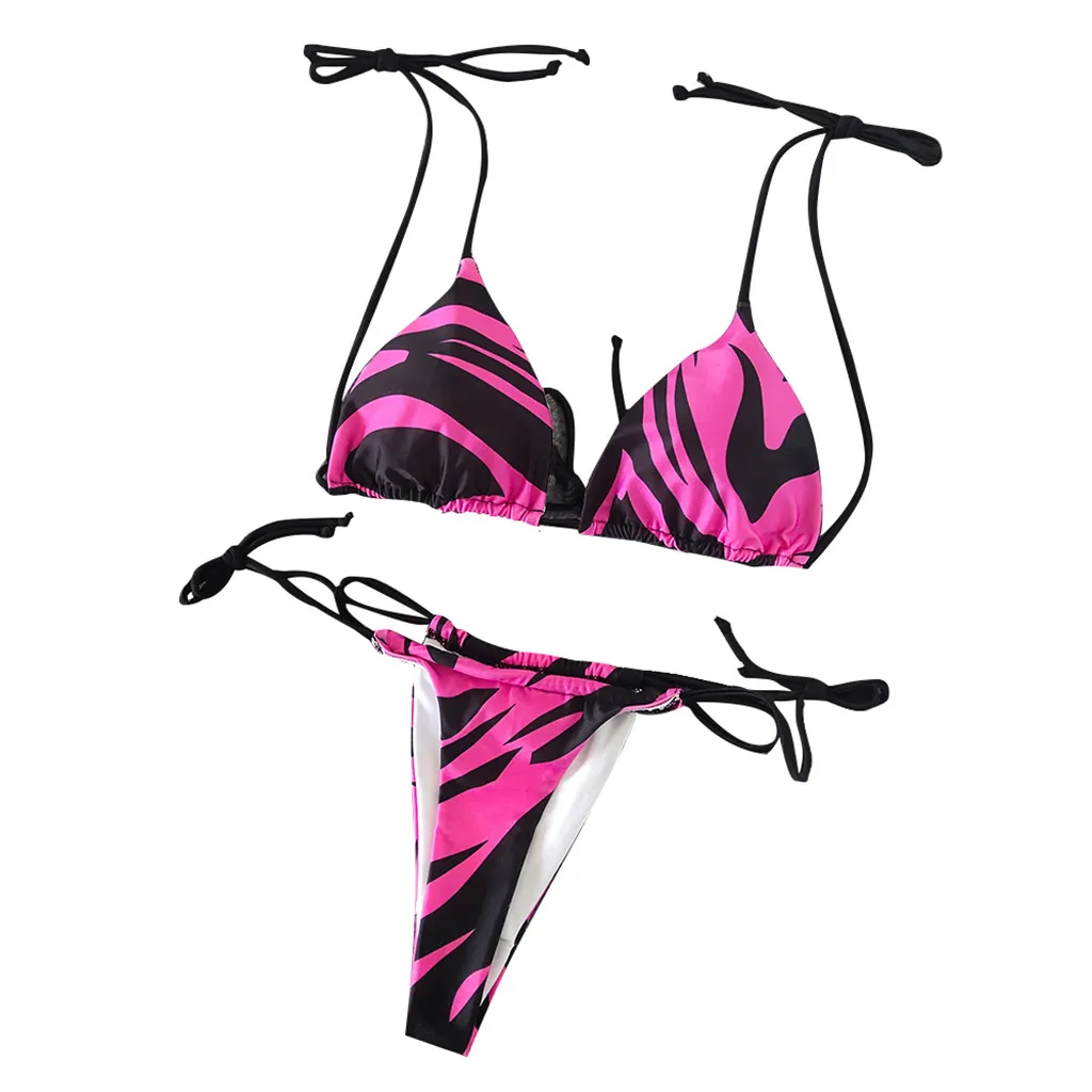 Женский купальник бикини с чашками пуш-ап бюстгальтер Зебра неоновые пляжные